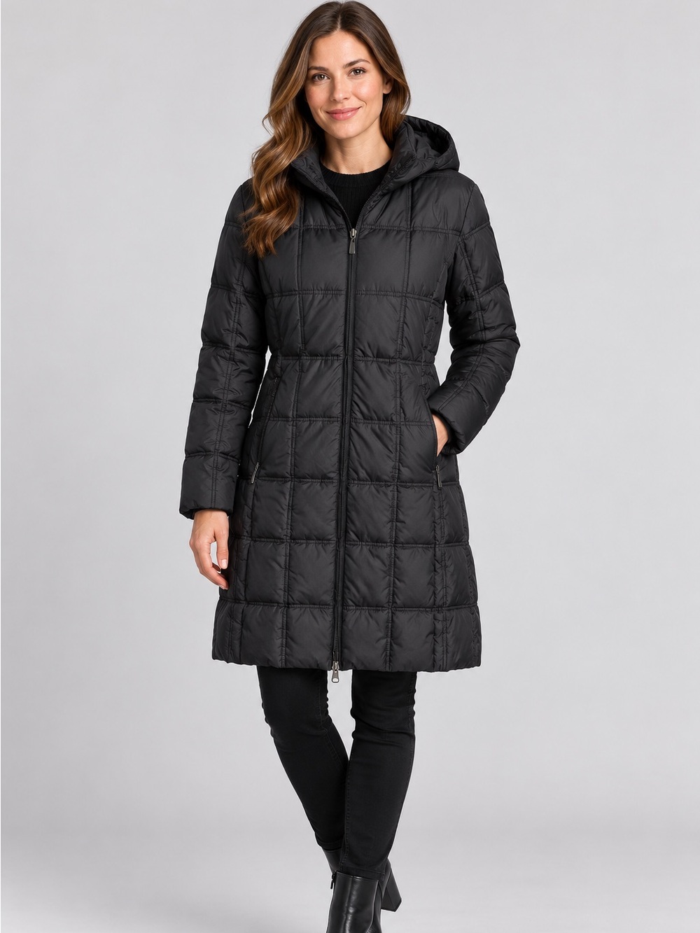 Weatherproof Black Hooded Down Puffer Coat Size Medium
